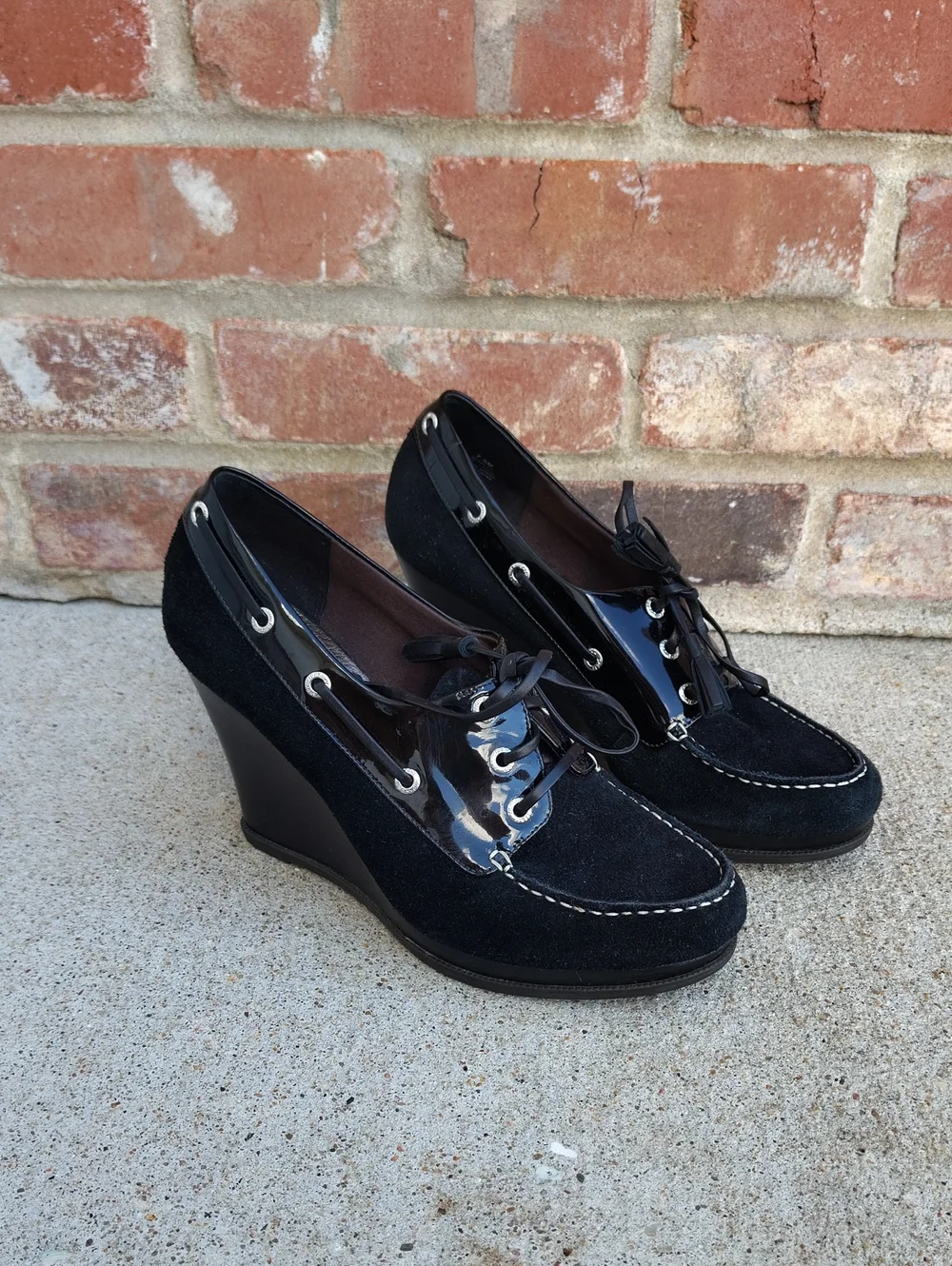 Sperry Goldfish Lace Up Suede Leather Lace Up Wedge Boat Shoes Size 7.5 Grunge